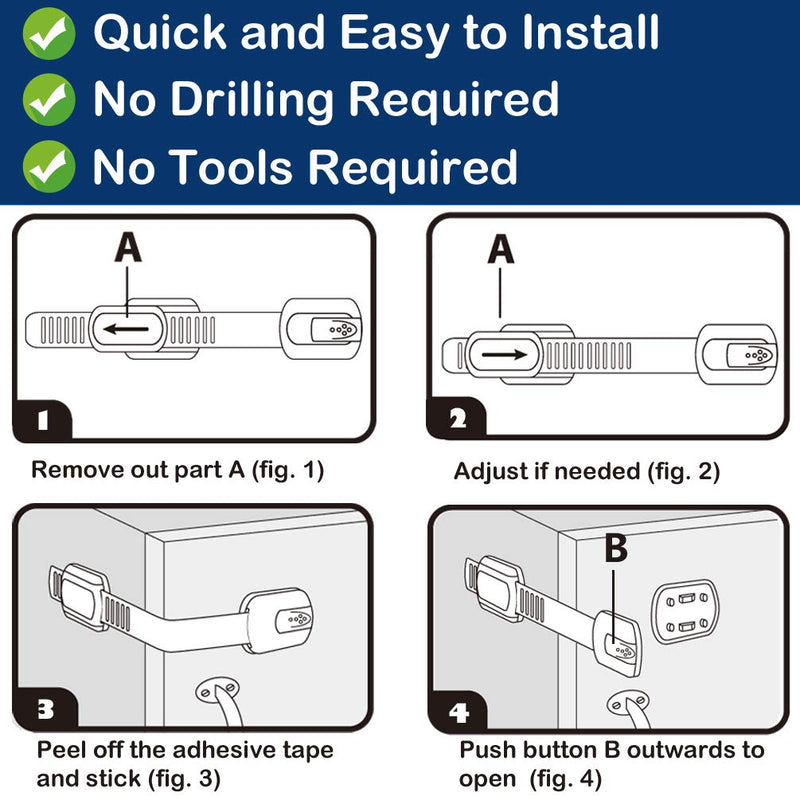 Socub Child Safety Cabinets Strap Locks, Multi Use Latch, For Cabinets, Drawers, Oven, Toilet Seat, Fridge, 8 pack adjustable-8pack - NewNest Australia