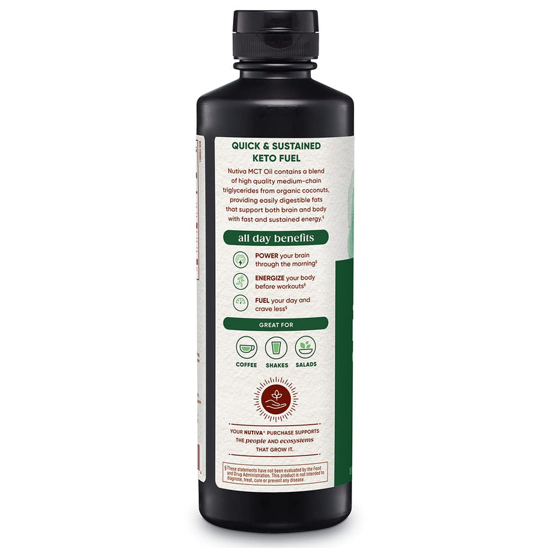 Nutiva Organic MCT Oil, Unflavored, 16 Oz, USDA Organic, Non-GMO, Non-BPA, Whole30 Approved, Vegan, Gluten-Free & Keto, 14g MCT per Serving & Neutral Flavor for Coffee, Shakes and Salads 16 Ounce (Pack of 1) - NewNest Australia