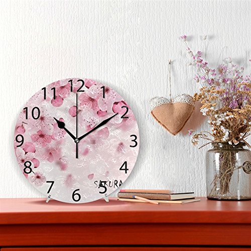 NewNest Australia - ALAZA Japanese Cherry Blossom Round Acrylic Wall Clock, Silent Non Ticking Oil Painting Home Office School Decorative Clock Art 