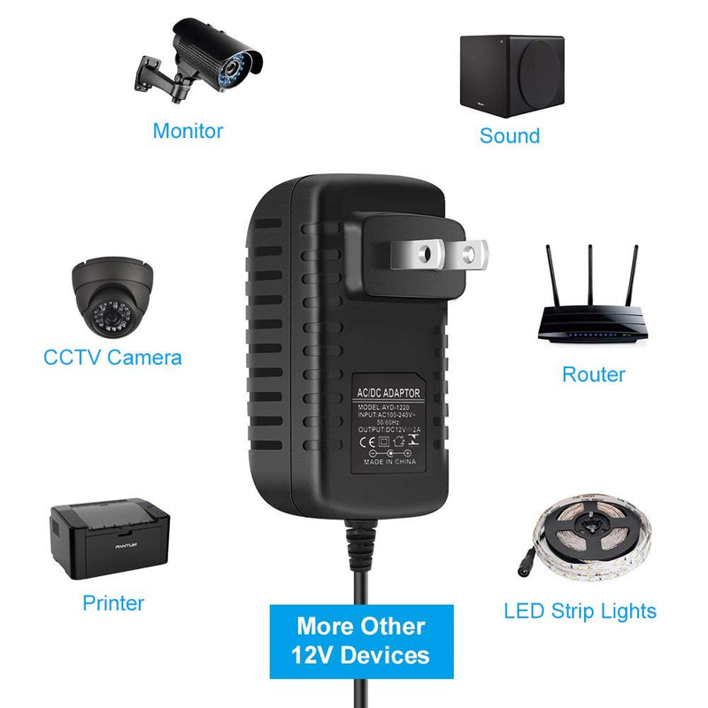 12V 2A LED Power Supply, 24W AC Adapter, 100-240V AC to 12V DC Transformer for LED Strip Lights, Wall Plug Power Adapter with 5.5/2.1 DC Female Barrel Connector (2 Pack) 2 Pack - NewNest Australia