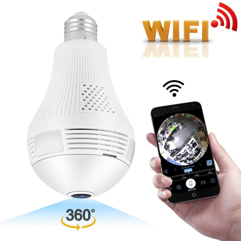 960P 1.3MP HD WiFi Light Bulb Camera, 360° Panoramic DVR Camera Bulb Light Remote Monitoring Smart Security Cam for Home Security System, Motion Detection and Two Way Talking - NewNest Australia