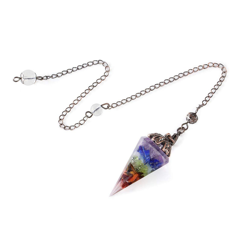 JOVIVI 7 Chakra Dowsing Crystal Pendulum Divination Scrying,Solid Resin Gemstone Hexagonal Pointed Healing Reiki Stone Pendant Pendulum Retro Bronze Chain 7 Chakra Crystals - NewNest Australia