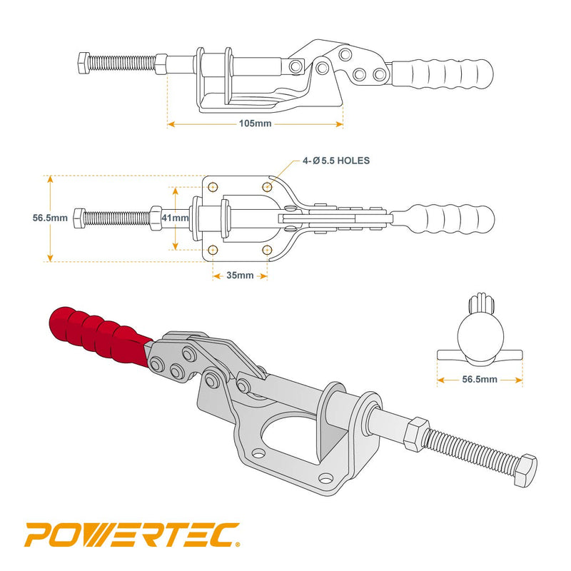 POWERTEC 20304 Push/Pull Quick-Release Toggle Clamp, 300 lbs Capacity, 302F - NewNest Australia