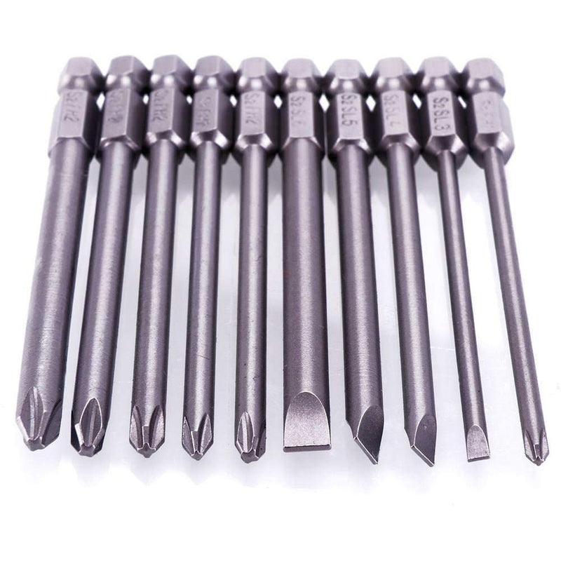 Rocaris 10pcs 1/4 Inch Hex Shank Long Magnetic Screwdriver Bits Set 4 in Power Tools (Slotted+Cross Head) - NewNest Australia