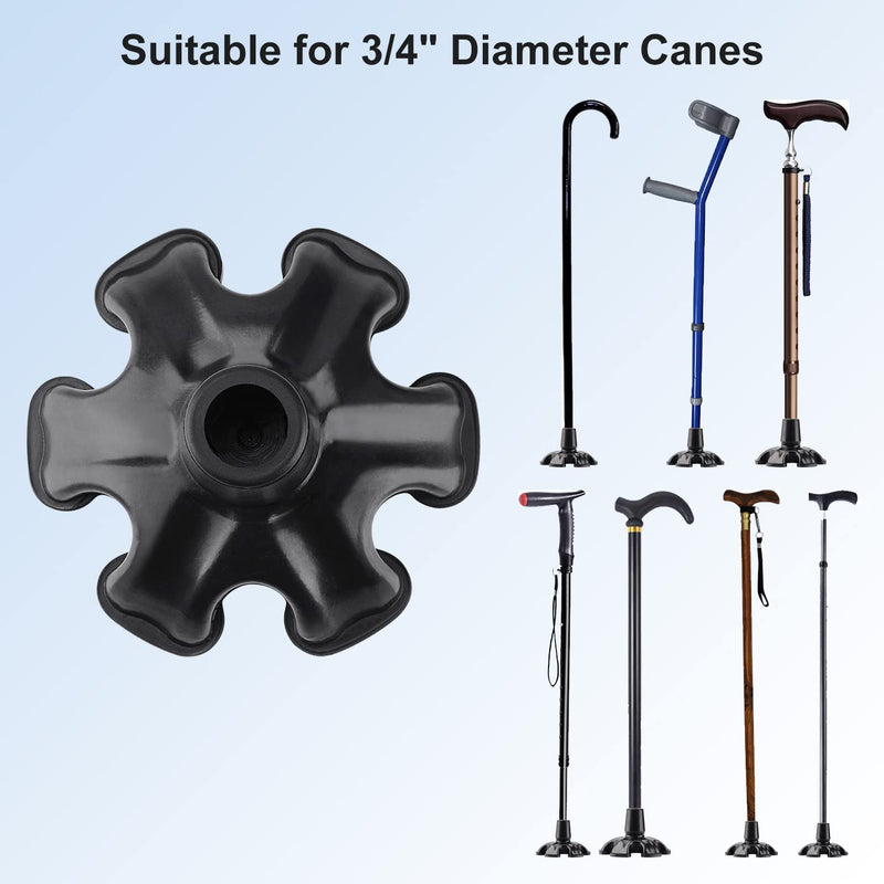 supregear Cane Tip with 6 Prong, Non-Slip 6 Support Rubber Cane Tip Self Standing Replacement Cane Tip for 19 mm Diameter Standard Walking Cane Folding Cane Cane Accessory, Black - NewNest Australia