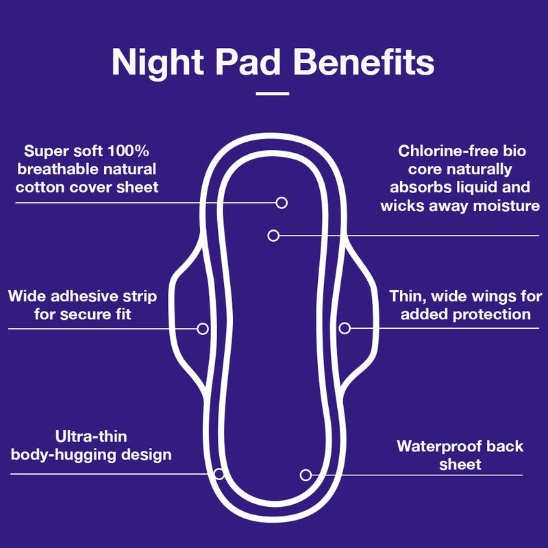 Veeda Ultra-Thin Absorbent Overnight Towels with 100% Natural Cotton Top Sheet are Always Chlorine and Fragrance Free, Hypoallergenic, Natural Cotton Sanitary Napkins, 12 Count - NewNest Australia