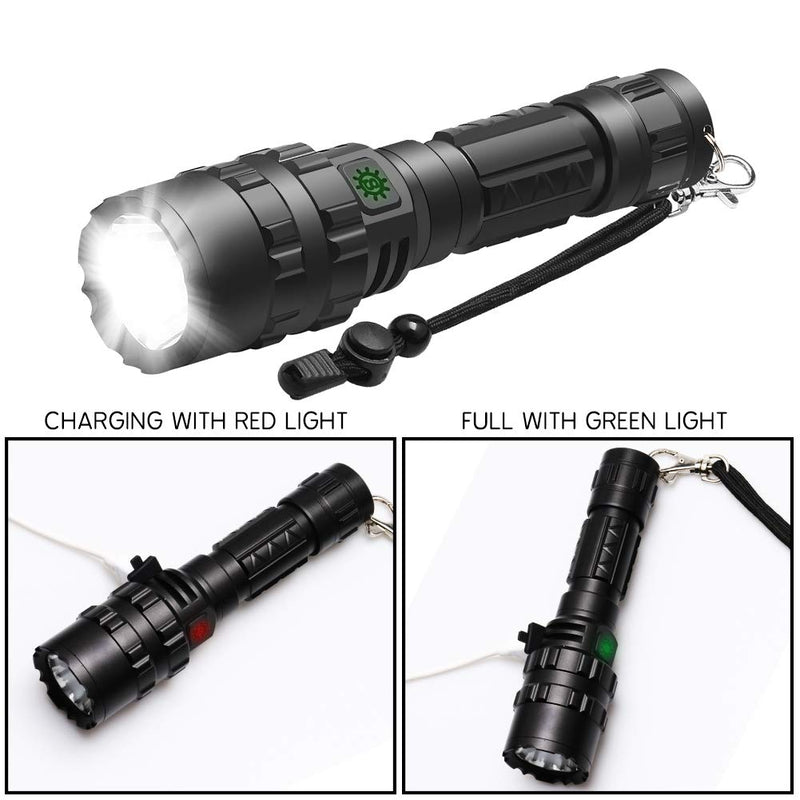 Tactical Flashlight JT10 1200 Lumen Black LED Light with Offset Rail Mount, Rechargeable Batteries and 2 Modes Pressure Switch Included,Outdoor Hunting - NewNest Australia