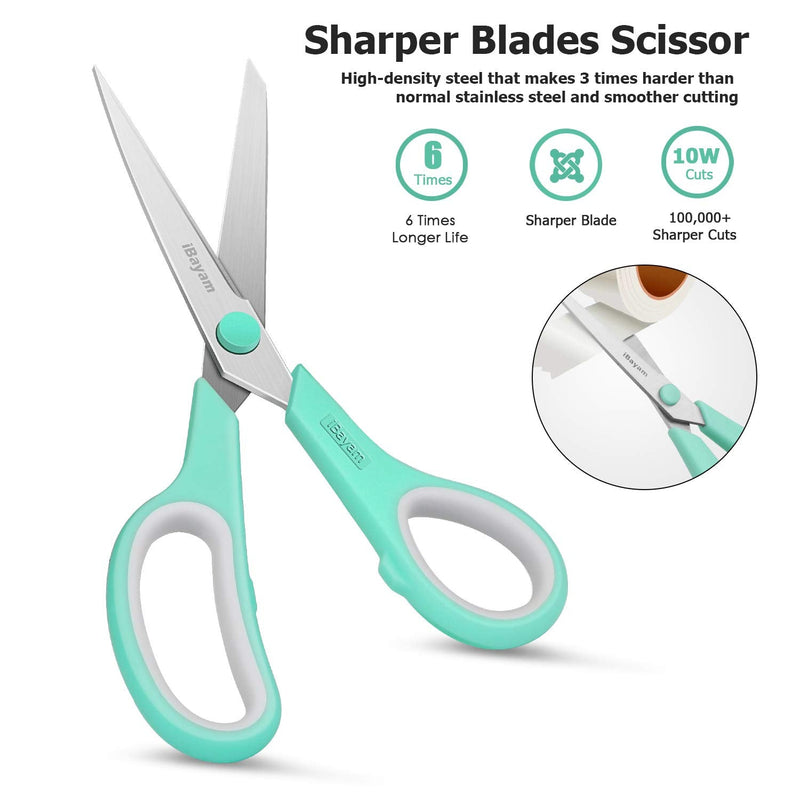 Scissors, iBayam 8" Multipurpose Scissors Bulk Ultra Sharp Shears, Comfort-Grip Sturdy Scissors for Office Home School Sewing Fabric Craft Supplies, Right/Left Handed, 3-Pack, Mint, Grey, Purple - NewNest Australia