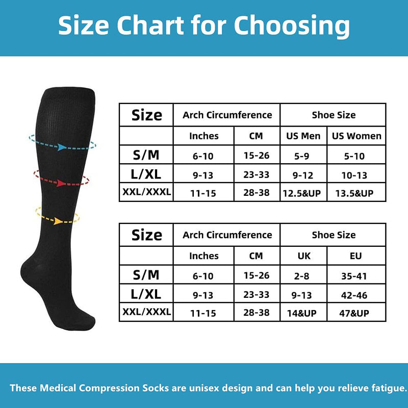Compression Socks for Women and Men, 7 Pairs Medical Compression Stockings 15-20 mmHg Support Socks for Athletic, Varicose Veins, Running, Cycling, Hiking, Flight, Travel, Nursing, Pregnancy Black S-M - NewNest Australia