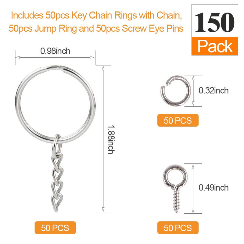 150PCS Key Chain Rings Kit, 1inch Key Chain Rings, Includes 50pcs Key Chain Rings with Chain, 50pcs Jump Ring and 50pcs Screw Eye Pins, for Crafts and Jewelry Making Key Chain Making Hardware Supplies - NewNest Australia