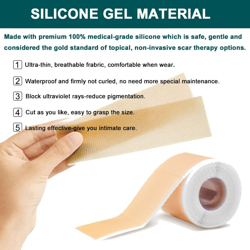 SHEEYOON Silicone Scar Sheets, Silicon Scar Tape Roll，Medical Grade Silicone Scar Removal Sheets, Soften Flatten Fade Scars from Surgery, C-Section, Keloid, Burn, Injury 1.6X120 Inch - NewNest Australia