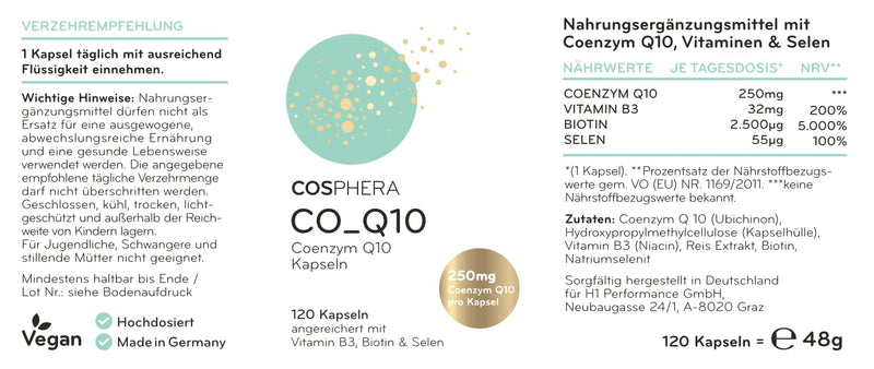 Coenzyme Q10 - High Dose With 250 Mg Per Capsule 120 Vegan Capsules In A 4 Month Supply. Enriched With Vitamin B3, Biotin And Selenium. For Skin, Anti-Aging, Cardiovascular, Nervous And Immune System. - NewNest Australia