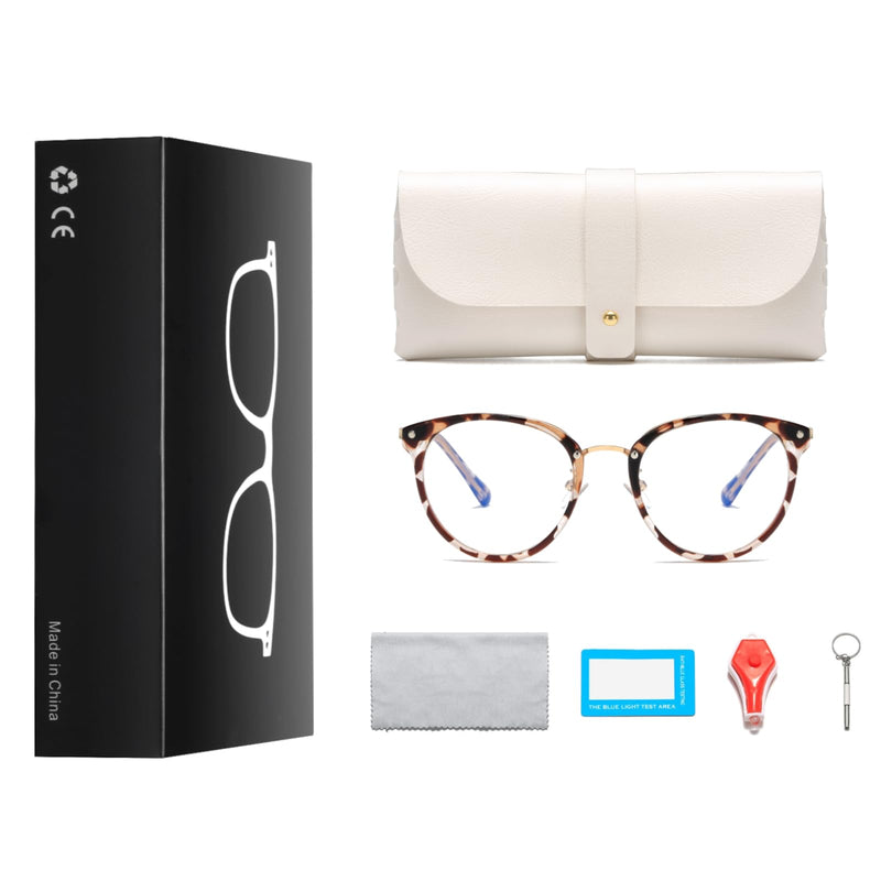Cleoxyge blue light filter glasses without prescription for men and women, metal frame, anti blue light, UV400 protection, PC gaming, with glasses cases and glasses cleaning cloth, fake glasses C01-leopard - NewNest Australia