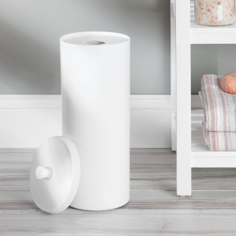 iDesign Kent Plastic Toilet Paper Tissue Roll Reserve Canister, Free-Standing Organizer for Master, Guest, Kid's, Office Bathroom or Closet, 6.25" x 6.25" x 15.5" - White - NewNest Australia