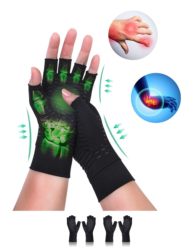 2 Pairs Copper Arthritis Compression Gloves Highest-Copper Content Infused Fit Non-slip Fingerless Glove Women Men Relieve Hand Pain Swelling,Carpal Tunnel,Typing,Support for Arthritic Joints (S) Small - NewNest Australia