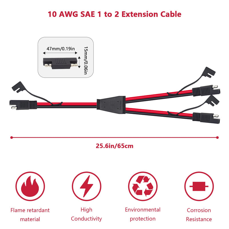 Billion wealth SAE Connector 1 to 1 2 3 4 SAE Connector Extension Cable (10 AWG 1 to 2) 10 AWG 1 to 2 - NewNest Australia