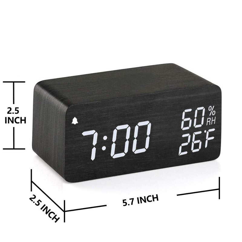 NewNest Australia - Wooden Digital Alarm Clock with Wireless Charging, 3 Alarms LED Display, Sound Control and Snooze Dual for Bedroom, Bedside, Office (Black) Black 