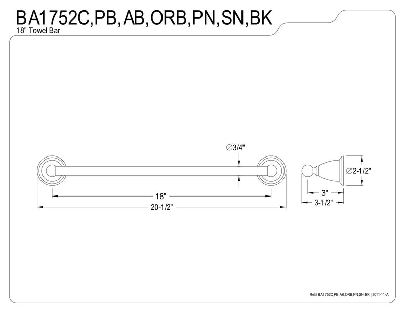 Kingston Brass BA1752PB Heritage 18-Inch Towel Bar, Polished Brass - NewNest Australia