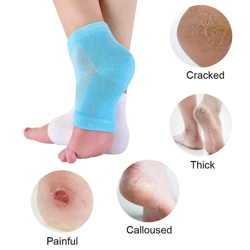 Moisturizing Socks, Gel Heel Socks, Toe Open Socks, Relieve Heel Pain Comfortable Soft Vented Moisturizing Socks Suitable for Male and Female Day Night Care Skin Dry Cracked High Heel, 2 Pairs White & Blue - NewNest Australia