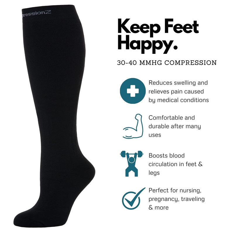 CompressionZ Compression Socks For Men & Women 30-40 mmHG Tight Stockings Black Small - NewNest Australia