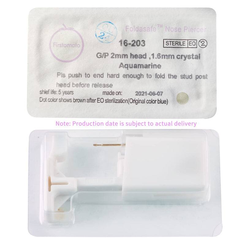Firstomato 1pc Disposable Nose Piercing Gun Self Nose Piercing Kit Piercing Nose Rings Piercer Hypoallergenic 24kt Real Gold Plated Nose Stud 1pc-Crystal Aquamarine-24kt Gold - NewNest Australia