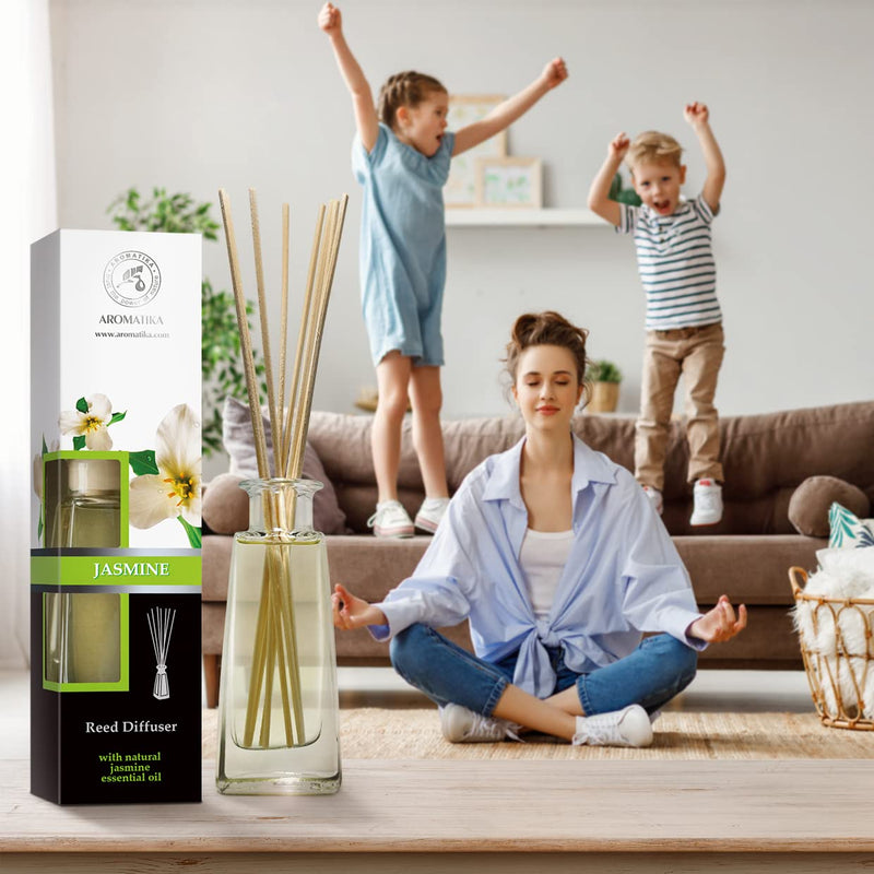 Jasmine Reed diffuser w/ Natural Essential Jasmine Oil 100ml - Fresh & Long Lasting Fragrance - Scented Reed Diffuser - 0% Alcohol - Gift Set w/ 8 bamboo sticks - Best for Aromatherapy - SPA - Home - NewNest Australia