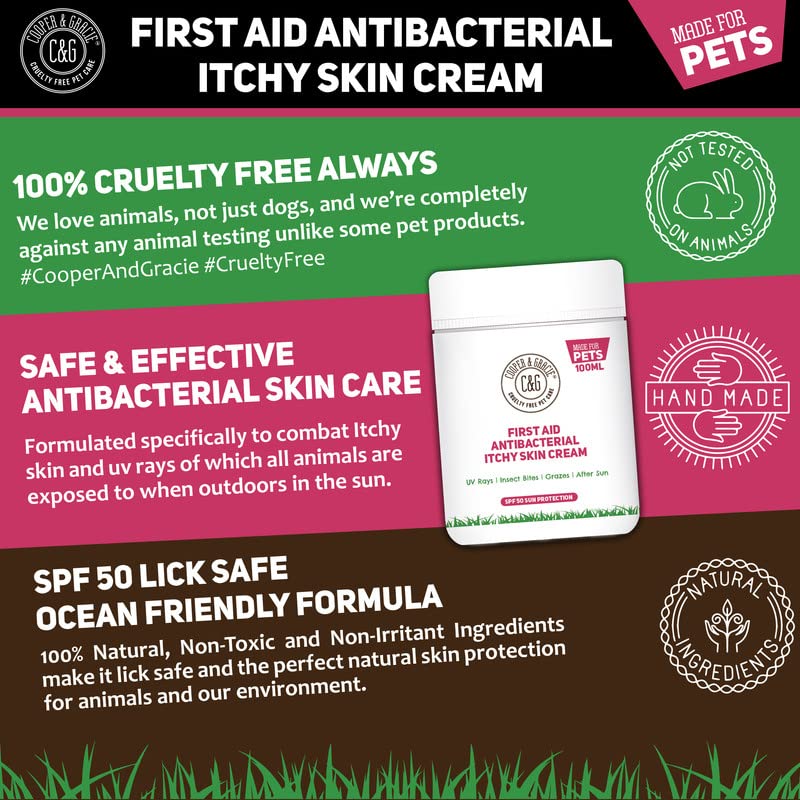 C&G PETS | FIRST AID ANTIBACTERIAL ITCHY SKIN CREAM WITH SPF 50 | 100% NATURAL ESSENTIAL OIL | MAINTAINS CRACKED ITCHY SKIN |LICK SAFE NON TOXIC NON IRRITANT |HIGHLY ABSORBENT SUN CREAM FOR DOGS 100ML - NewNest Australia