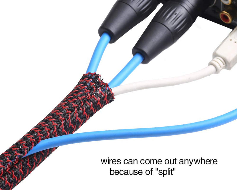 Alex Tech 25ft - 1/2 inch Cord Protector Wire Loom Tubing Cable Sleeve Split Sleeving For USB Cable Power Cord Audio Video Cable – Protect Cat From Chewing Cords - Blackred 1/2"-25ft - NewNest Australia