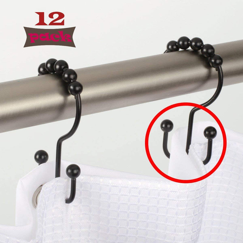 Metal Double Glide Shower Hooks Rings,Shower Curtain Rings Stainless Steel for Bathroom Shower Rods Curtains Hooks,Set of 12 (Matte Black) Matte Black - NewNest Australia