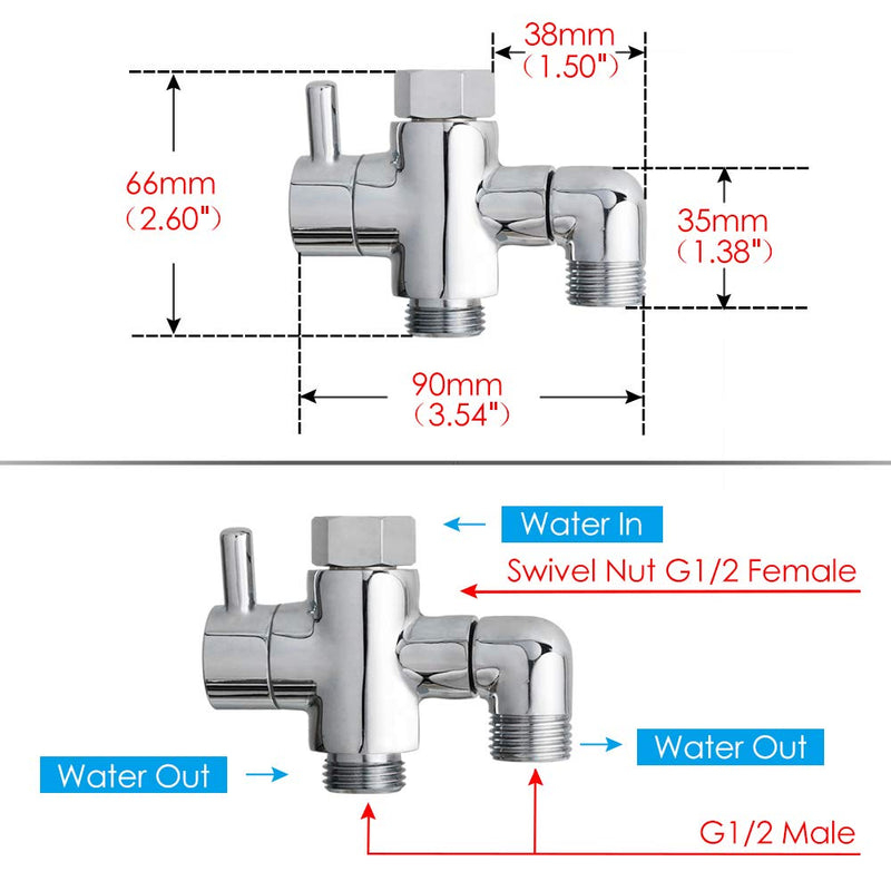 Brass Shower Arm Diverter Valve for Handheld Shower Head and Fixed Spray Head G1/2 3 Way Universal Bathroom System Component Replacement Part, Polished Chrome Chrome Polished - NewNest Australia