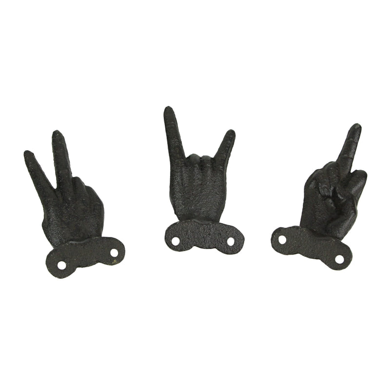 Set of 3 Cast Iron Hand Gesture Decorative Wall Hooks Key Towel Hanger Decor - NewNest Australia