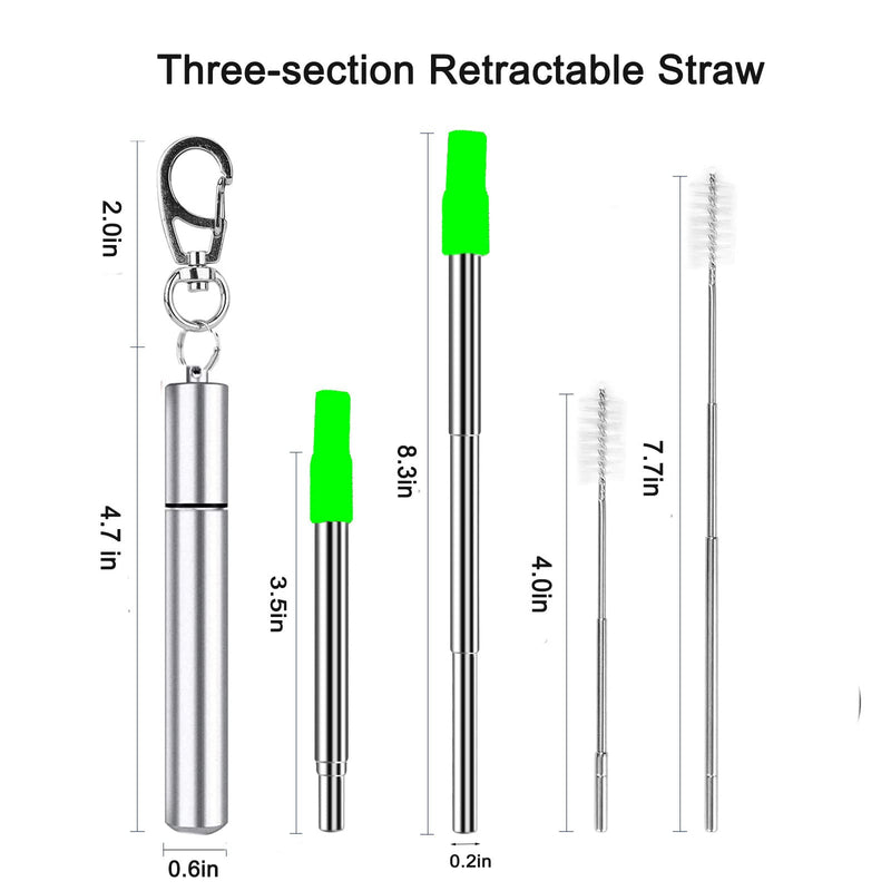 2 Pcs Portable Metal Straws, 3-Section Adjustable Telescopic Straw with Silicone Tips Cover, Aluminum Keychain Case and Telescopic Cleaning Brush, Unique Design for Home Travel(Silver & Gold) - NewNest Australia