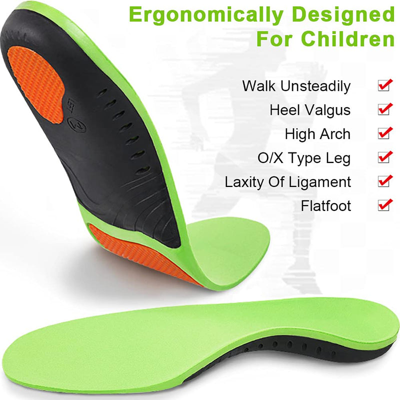 Ailaka Kids Orthotic Arch Support Shoe Insoles, Plantar Fasciitis Cushioning Athletic Inserts for Flatfoot Pain Relief Running Walking 13.5 UK Child/2 UK Green - NewNest Australia