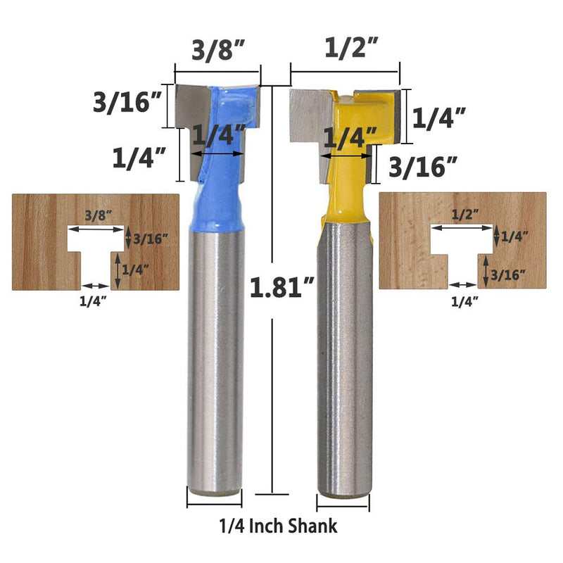 Yakamoz 1/4" Shank T-Slot Cutter Router Bit Steel Handle 3/8" & 1/2" Length Woodworking Cutters For Power Tools - NewNest Australia