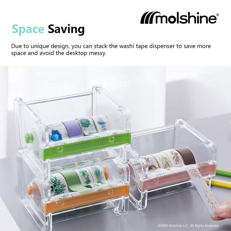 molshine 2 Pack Transparent Desktop Multi Washi Masking Tape Storage Dispenser,Tape Cutter,Tape Roll Holder (Not Include Masking Tape) (Beige) Beige - NewNest Australia