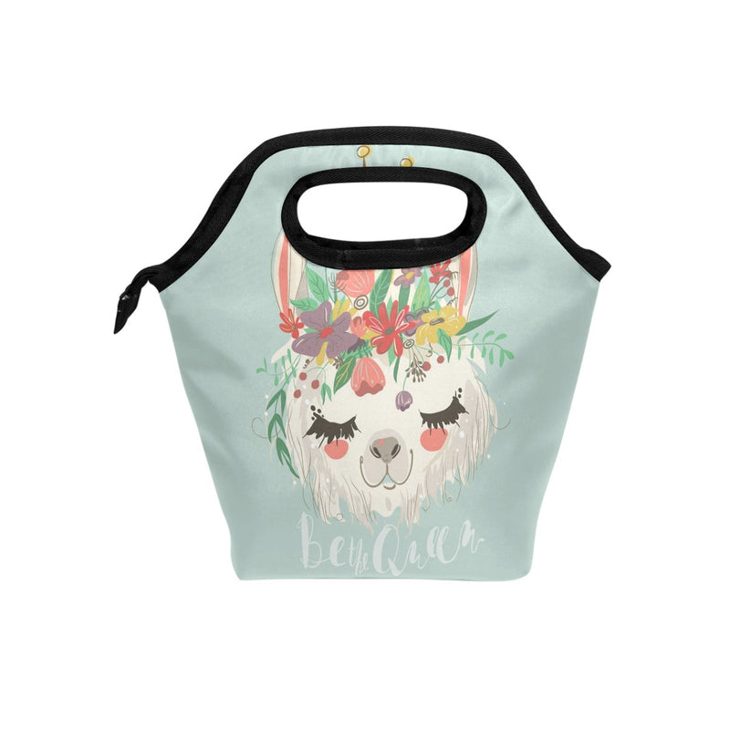 NewNest Australia - Lunch Bag Cute Llama Flower Printed Neoprene Tote Reusable Insulated Waterproof School Picnic Carrying Gourmet Lunchbox Container Organizer For Men, Women, Adults, Kids, Girls, Boys 