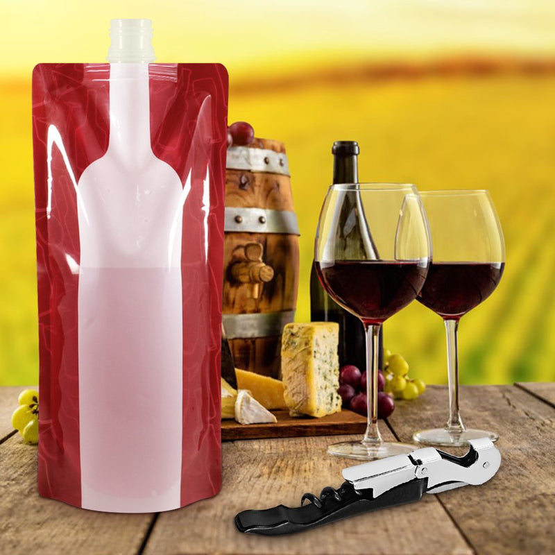 SENHAI Foldable Wine Bag, 750 ml, Portable Reusable Plastic Wine Bottle Pouch, 4 Pack Collapsible Liquid Leak Proof Flask Holder for Wine Liquor Beverages, Travel, Gift - Red - NewNest Australia