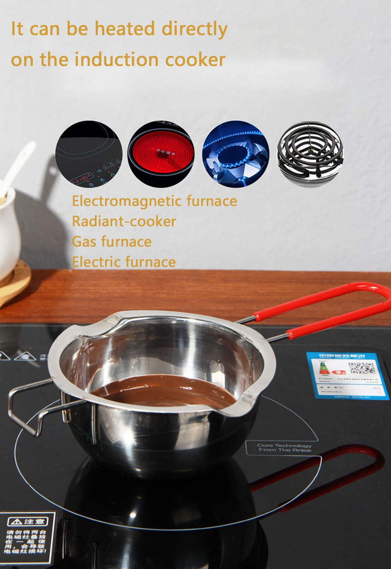 Zhang Wen Hao Steel Double Boiler Pot, 600ML Updated Melting Pot with Silicone Spatula for Melting Butter,Chocolate, Candy, Cheese and Caramel (Red) Red - NewNest Australia