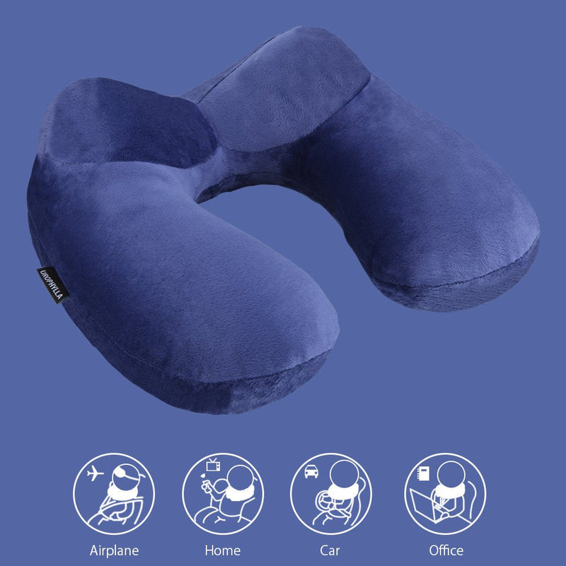 UROPHYLLA Inflatable Travel Pillow, Soft Velvet Inflatable Travel Neck Pillow for Airplanes, Train, Car, Home and Office with Packsack & Comfortable Velvet - Blue Size of Neck: 10.5''~16'' - NewNest Australia