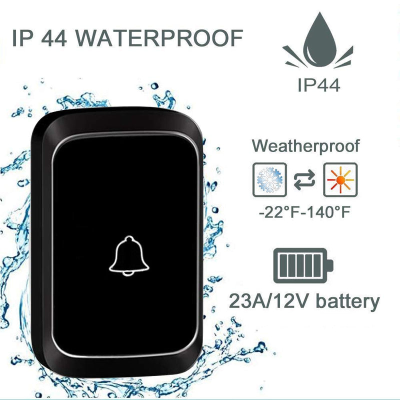 Wireless Doorbell, Waterproof Door Chime Kit Operating at Over 1000 Feet with 1 Plug-In Receivers, 58 Melodies, CD Quality Sound, LED Flash (1x Chime 1x Button, Black) A60 1x1 Black - NewNest Australia