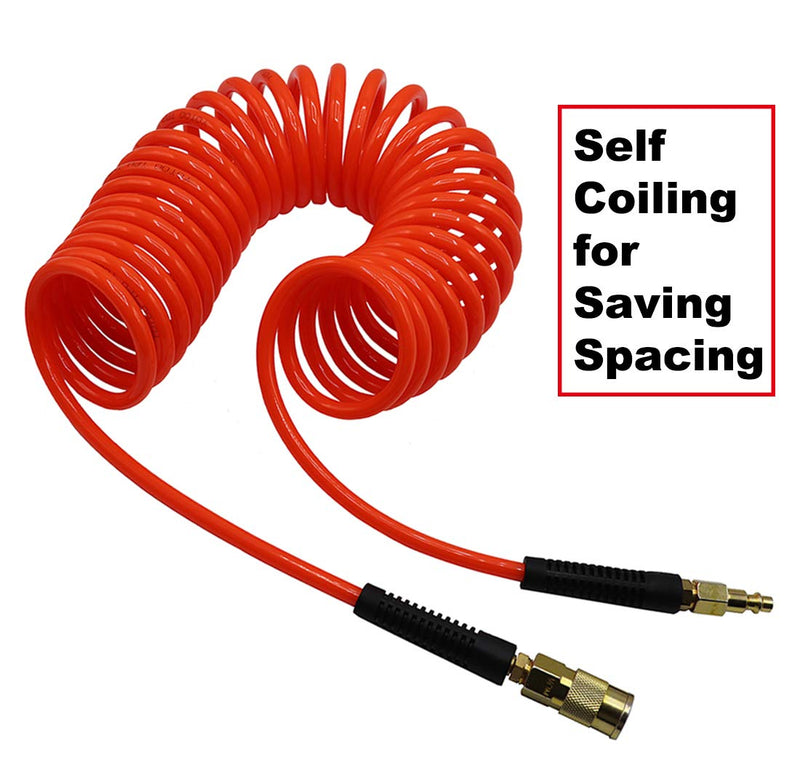 YOTOO Polyurethane Recoil Air Hose 1/4 in by 25 ft with Bend Restrictor, 1/4" Industrial Quick Coupler and Plug, Red - NewNest Australia