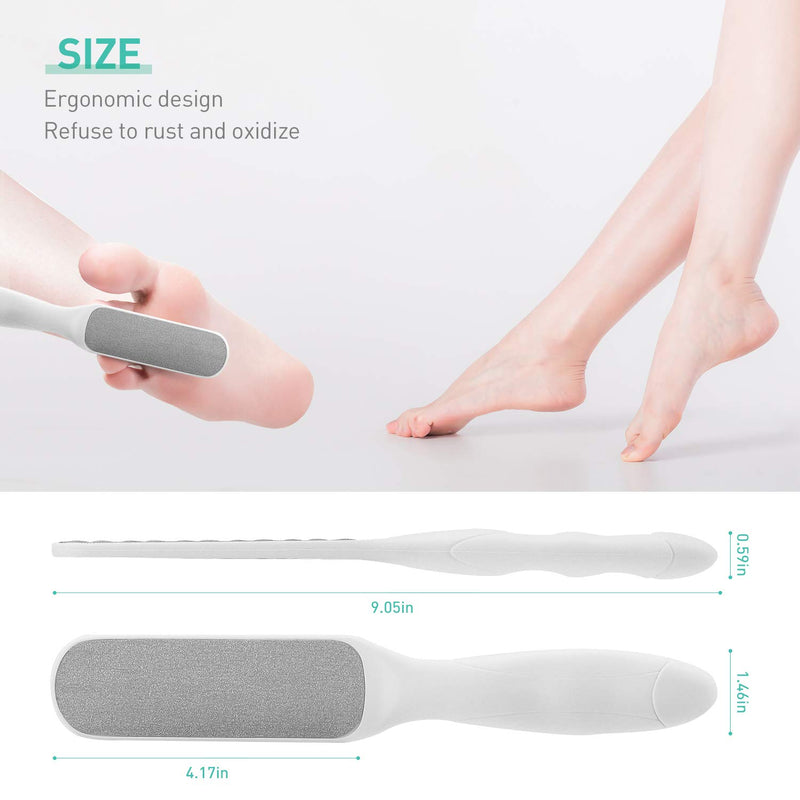 Foot File Double-Sided Hard Dead Skin Remover Stainless Steel Foot File Rasp Heel Peel Foot Scrubber Feet Pedicure Callus Remover for Wet and Dry Cracked Feet White - NewNest Australia