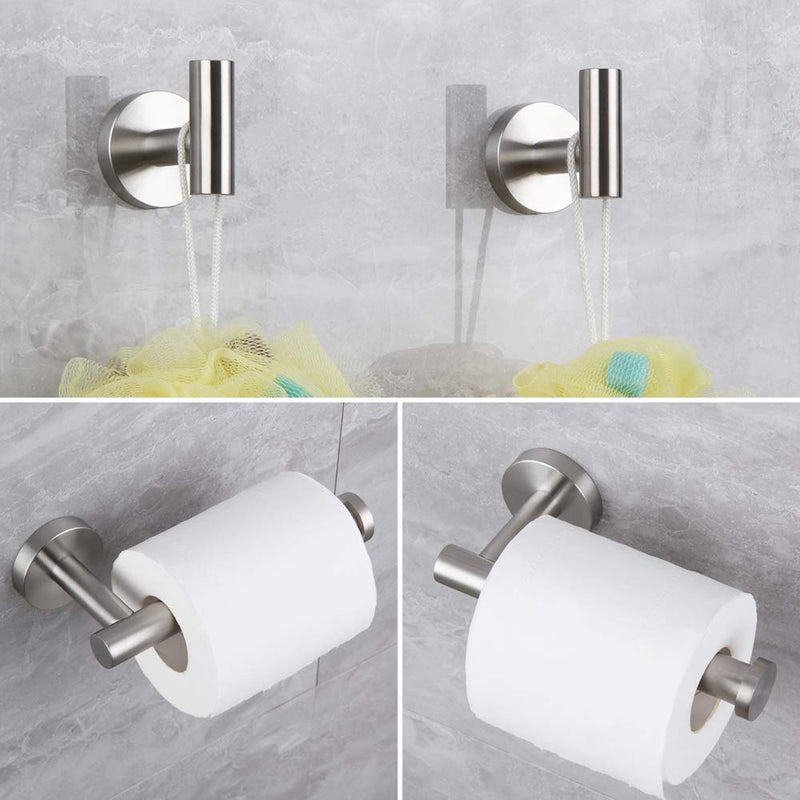 3-Pieces Bathroom Accessories Kit Bathroom Hardware Set Brushed Stainless Steel Wall Mounted - Includes Toilet Paper Holder, 2x Robe Towel Hooks - NewNest Australia