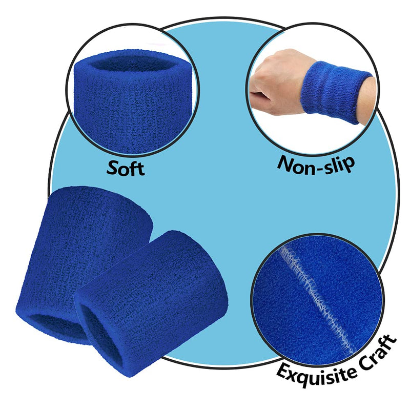 TOPTIE 12 PCS Wrist Sweatbands, Cotton Terry Cloth Sports Wristbands for Working Out Basketball Football Navy - NewNest Australia