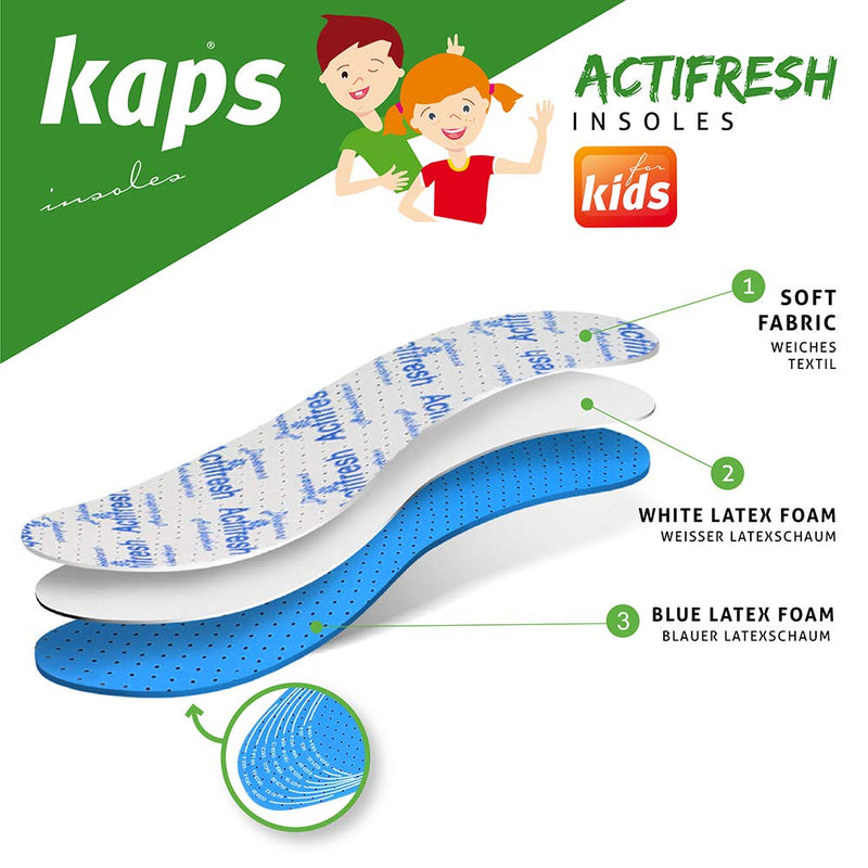 Cut to Fit Cut to Size Adjustable Soft Hygienic Kids Shoe Insoles Latex Foam Swiss Antibacterial Tehchnology by Sanitized, Shoe Pads Excelent Air Circulation Kaps Actifresh Made in Europe - NewNest Australia