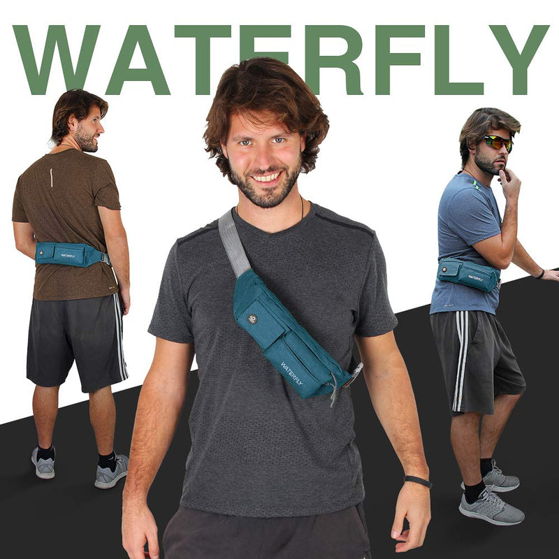 WATERFLY Fanny Pack for Women Men Water Resistant Small Waist Pouch Slim Belt Bag with 4 Pockets for Running Travelling Hiking Walking Lightweight Crossbody Chest Bag Fit All Phones Teal blue - NewNest Australia