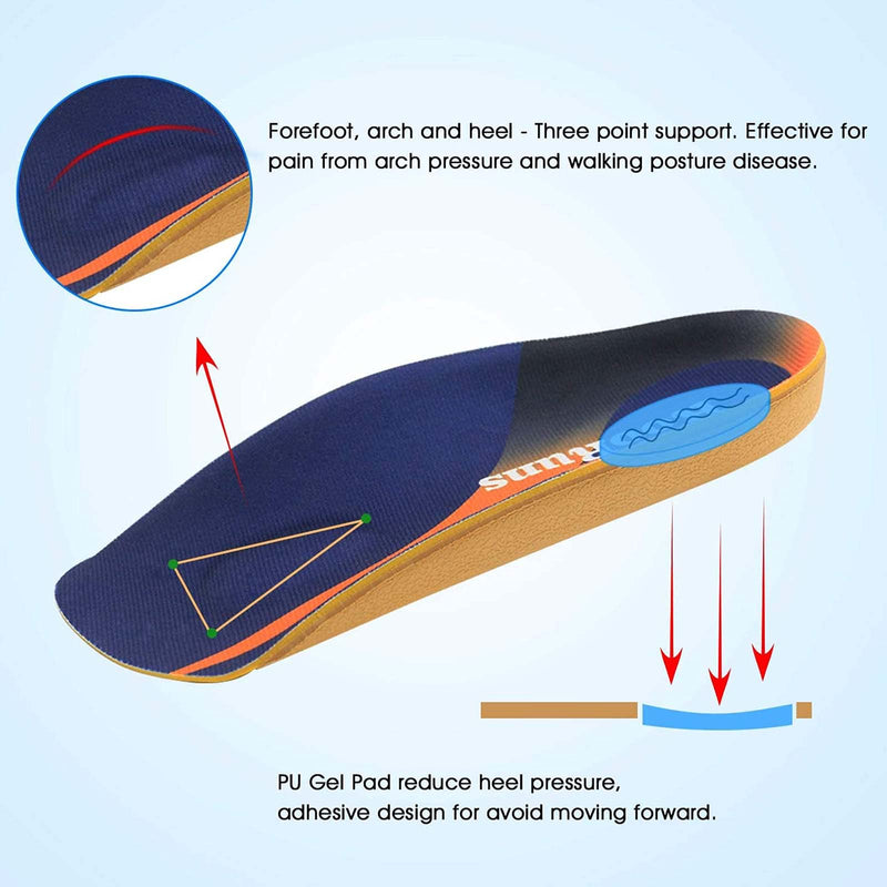 Orthotic Insoles, RooRuns 3/4 High Arch Support Insoles Shoe Inserts for Flat Feet, Plantar Fasciitis, Foot Arch, Feet Fatigue - Heel Cushion for Men, Woman, Deep Blue, Medium (6-9.5 UK) Medium (5.5-8 UK) - NewNest Australia