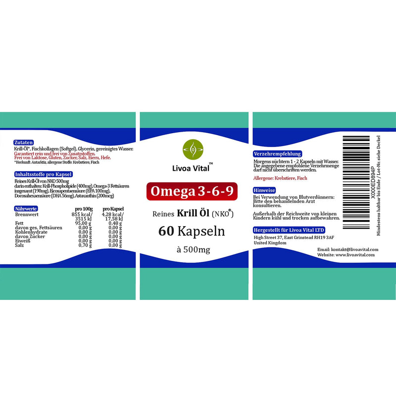 NKO Krill Oil Capsules Omega 3 Krill High Dose - High Bioavailability with Astaxanthin, Antioxidants & Vitamin E - 60 pieces 500mg per capsule - NewNest Australia