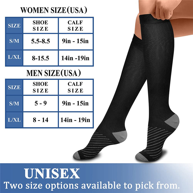 CHARMKING Copper Compression Socks for Women & Men Circulation (8 Pairs)15-20 mmHg is Best Support for Athletic Running Small-Medium 01-black/Grey - NewNest Australia