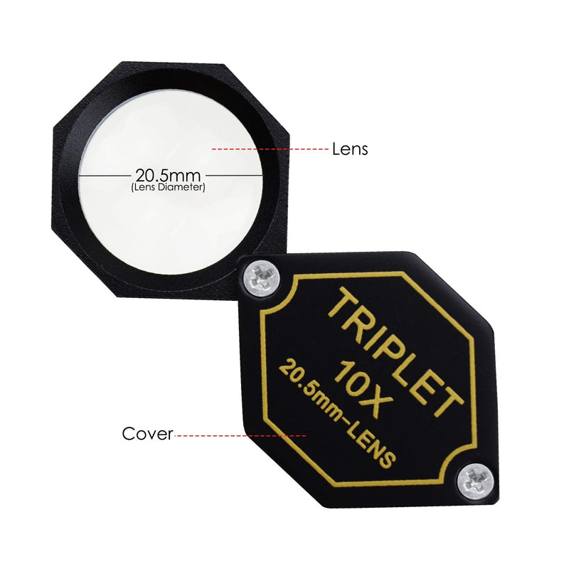 10x Magnifier Jewelry Loupe 20.5mm Triplet Lens Optical Glass Pocket Gem Magnifying Tool for Jeweler, Stamp Philatelist, Coin numismatic, Achromatic Black Hexagonal Design Kit Set 10x Magnification Power - NewNest Australia